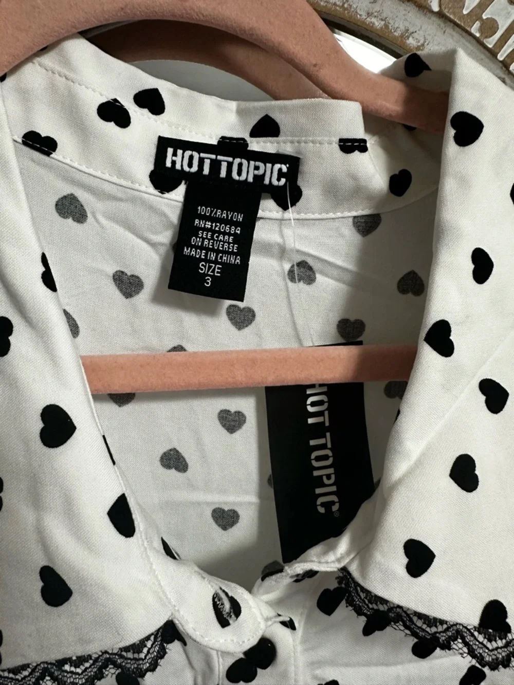 Hot Topic White and Black Heart Print Ruffle Dress - Picture 2 of 5